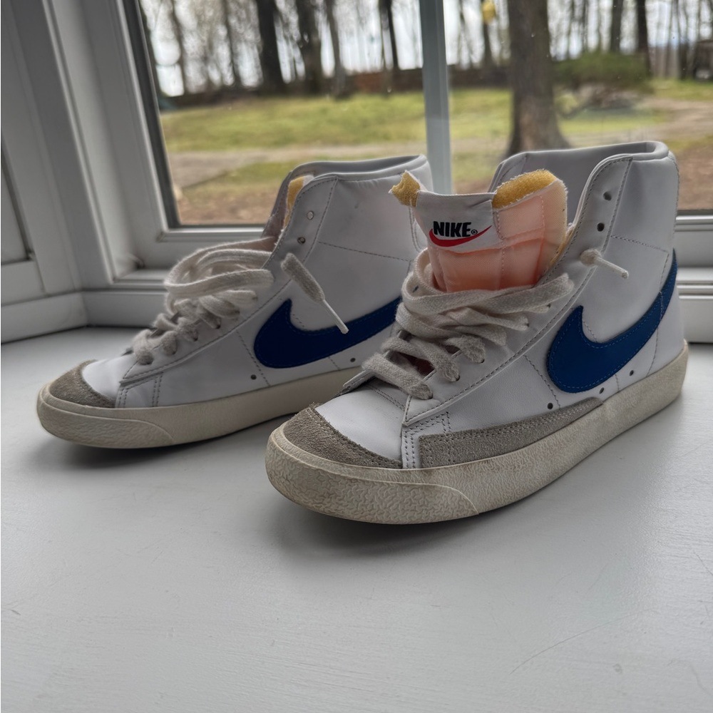 Nike White and Blue High-Top Sneakers